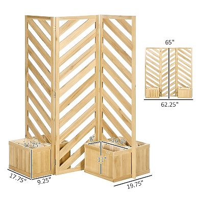 Freestanding Fir Wood Privacy Screen with Trellis Panels and Corner Planters