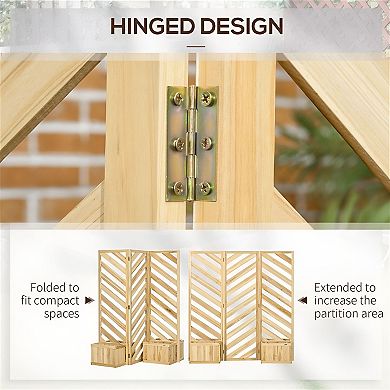 Freestanding Fir Wood Privacy Screen with Trellis Panels and Corner Planters