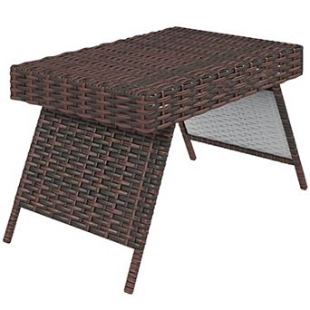 Foldable Rattan Patio Side Table with Weather-Resistant Wicker Top and Steel Base