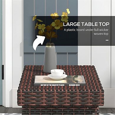 Foldable Rattan Patio Side Table with Weather-Resistant Wicker Top and Steel Base