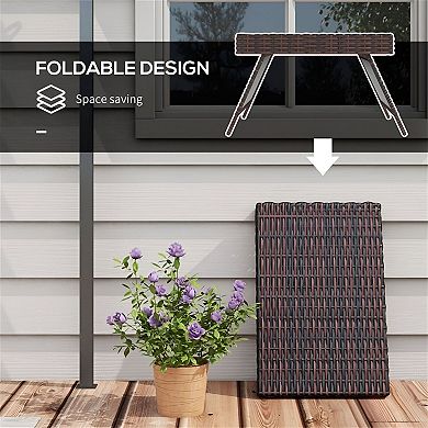 Foldable Rattan Patio Side Table with Weather-Resistant Wicker Top and Steel Base