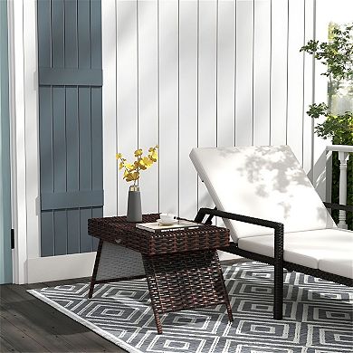 Foldable Rattan Patio Side Table with Weather-Resistant Wicker Top and Steel Base