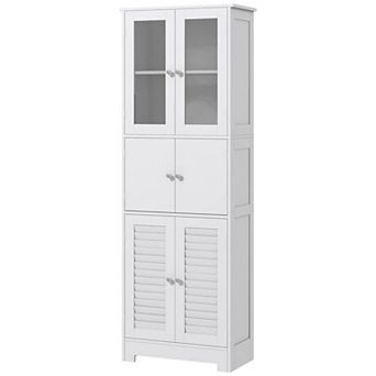 Slim Freestanding Bathroom Cabinet with Adjustable Shelf and Glass Door