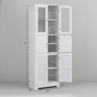 Slim Freestanding Bathroom Cabinet with Adjustable Shelf and Glass Door
