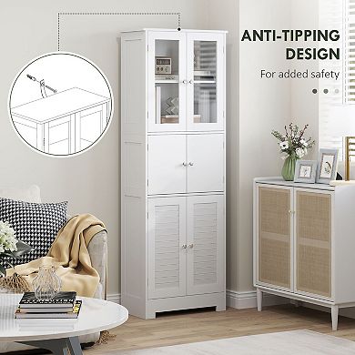 Slim Freestanding Bathroom Cabinet with Adjustable Shelf and Glass Door