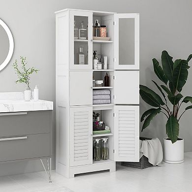 Slim Freestanding Bathroom Cabinet with Adjustable Shelf and Glass Door