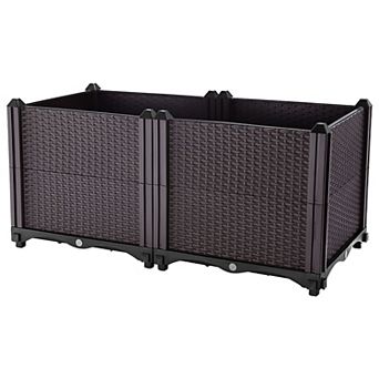 Self Watering Rectangular Raised Garden Bed Planter with Dual Reservoir Trays