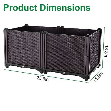 Self Watering Rectangular Raised Garden Bed Planter with Dual Reservoir Trays