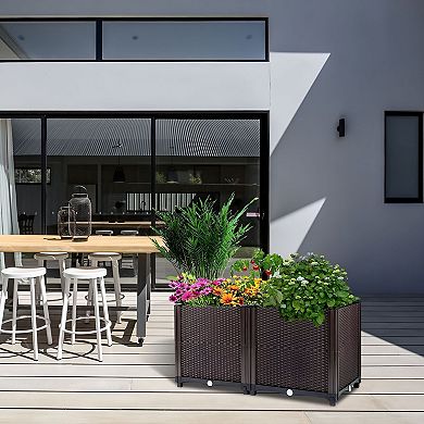 Self Watering Rectangular Raised Garden Bed Planter with Dual Reservoir Trays
