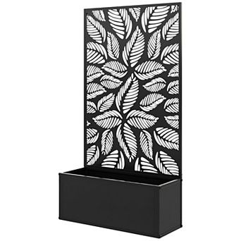 Metal Raised Garden Bed Planter with Privacy Trellis Screen for Patio Balcony