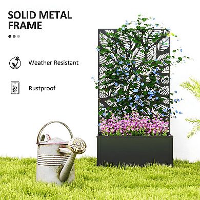 Metal Raised Garden Bed Planter with Privacy Trellis Screen for Patio Balcony