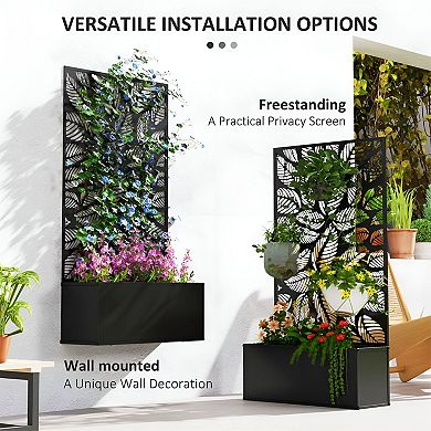 Metal Raised Garden Bed Planter with Privacy Trellis Screen for Patio Balcony