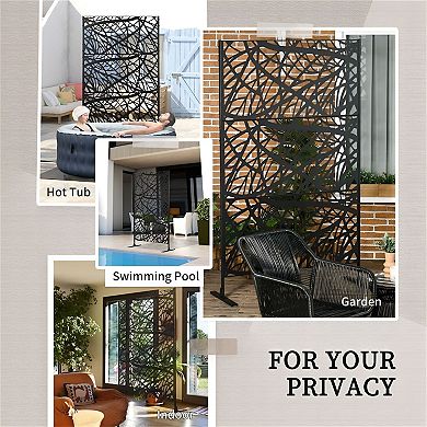 3 Panel Outdoor Privacy Screen Divider with Branch Pattern Steel Garden Trellis