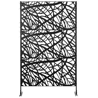3 Panel Outdoor Privacy Screen Divider with Branch Pattern Steel Garden Trellis