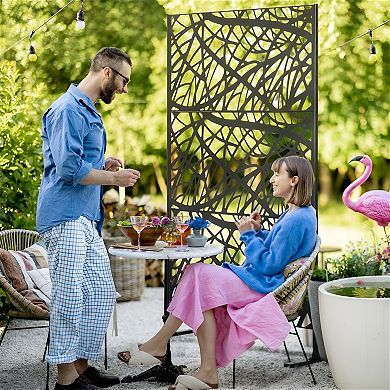 3 Panel Outdoor Privacy Screen Divider with Branch Pattern Steel Garden Trellis