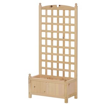 Raised Wooden Planter with Back Trellis for Vegetables, Herbs, and Flowers