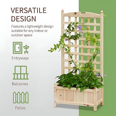 Raised Wooden Planter with Back Trellis for Vegetables, Herbs, and Flowers