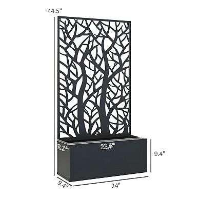 Metal Raised Planter Box with Tree Cut-Out Trellis Panel for Patio Balcony