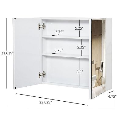 Wall-Mounted Mirror Cabinet with Single Door and 3 Shelves for Bathroom Storage