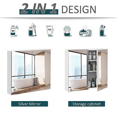 Wall-Mounted Mirror Cabinet with Single Door and 3 Shelves for Bathroom Storage