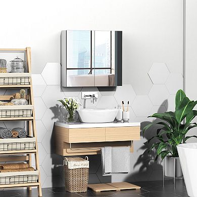 Wall-Mounted Mirror Cabinet with Single Door and 3 Shelves for Bathroom Storage