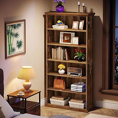6-Tier Freestanding Bookshelf with Adjustable Shelves for Books and Décor