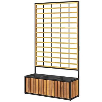 Acacia Wood Vertical Planter with Trellis for Herbs, Flowers, and Small Vegetables