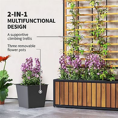 Acacia Wood Vertical Planter with Trellis for Herbs, Flowers, and Small Vegetables