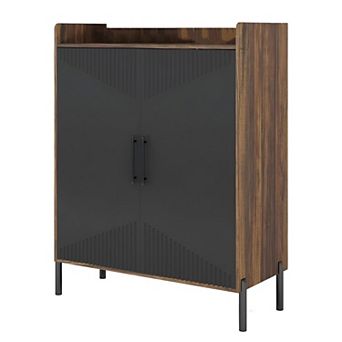 29.6-Inch Modern Shoe Rack Cabinet with Doors, Adjustable Shelves - Rustic Brown, Black