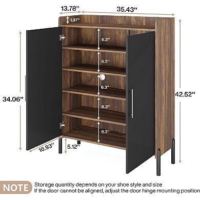29.6-Inch Modern Shoe Rack Cabinet with Doors, Adjustable Shelves - Rustic Brown, Black