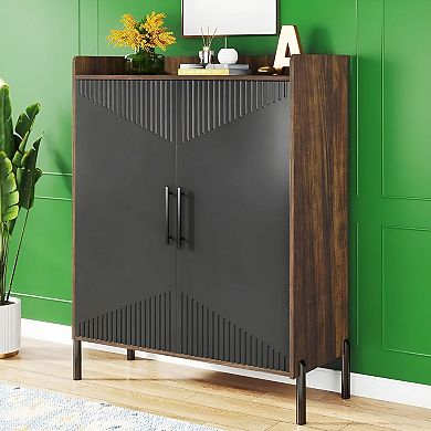 29.6-Inch Modern Shoe Rack Cabinet with Doors, Adjustable Shelves - Rustic Brown, Black