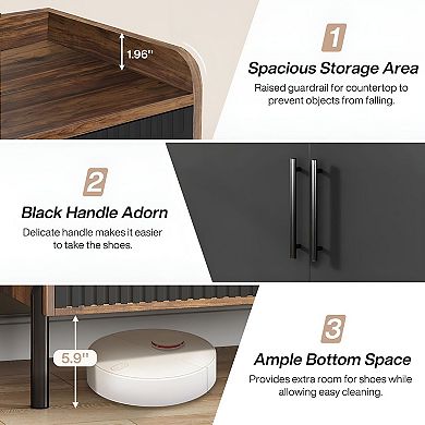29.6-Inch Modern Shoe Rack Cabinet with Doors, Adjustable Shelves - Rustic Brown, Black