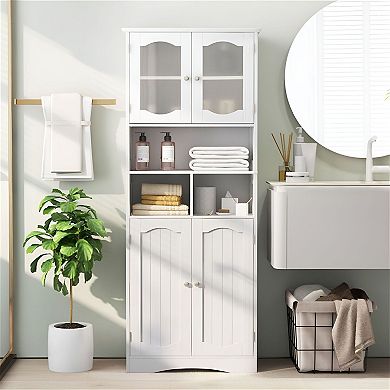 Bathroom Storage Cabinet with Adjustable Shelves and Open Cubes