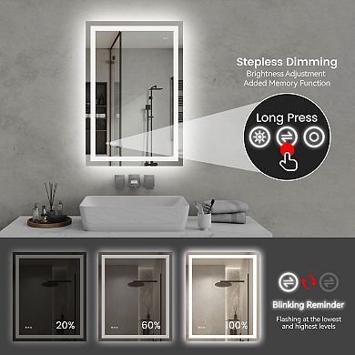 Dimmable LED Bathroom Mirror with Anti-Fog and Memory Settings