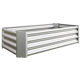 Galvanized Metal Raised Planter Bed with Open Bottom and Support Bars