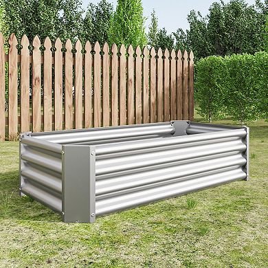 Galvanized Metal Raised Planter Bed with Open Bottom and Support Bars