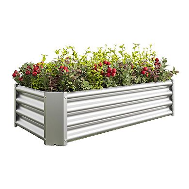 Galvanized Metal Raised Planter Bed with Open Bottom and Support Bars