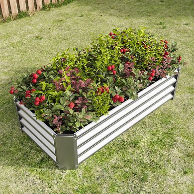 Galvanized Metal Raised Planter Bed with Open Bottom and Support Bars