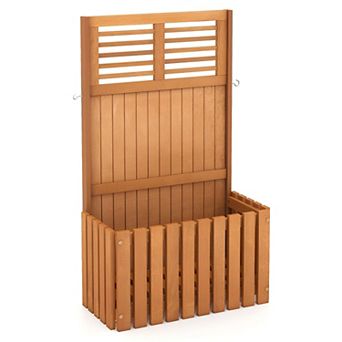 Outdoor Wooden Planter Bed with Privacy Screen and Slatted Drainage Bottom