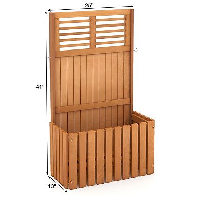 Outdoor Wooden Planter Bed with Privacy Screen and Slatted Drainage Bottom