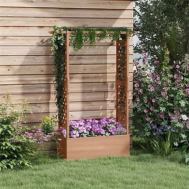 Raised Garden Bed with Side Trellises and Roof for Vegetables, Herbs, Flowers