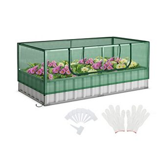 SKONYON Galvanized Raised Garden Bed with Greenhouse Cover for Outdoor Plants and Seedlings