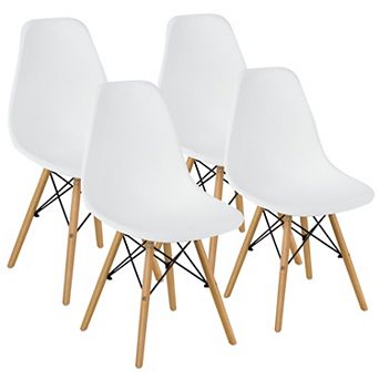 SKONYON Set of 4 Modern Armless Dining Chairs Plastic Seats with Beech Wood Legs
