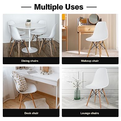 SKONYON Set of 4 Modern Armless Dining Chairs Plastic Seats with Beech Wood Legs