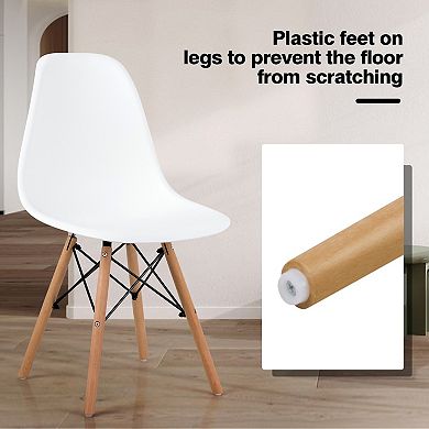 SKONYON Set of 4 Modern Armless Dining Chairs Plastic Seats with Beech Wood Legs