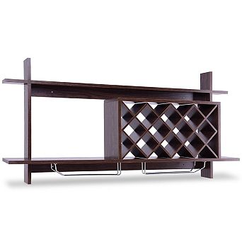 SKONYON Wall Mount Wine Rack with Glass Holder and Storage Shelf for Dining Room