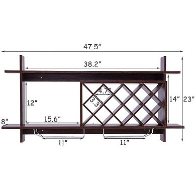 SKONYON Wall Mount Wine Rack with Glass Holder and Storage Shelf for Dining Room