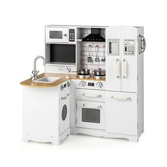 SKONYON Wooden Kids Corner Kitchen Playset with Stove for Toddlers 32.5" x 26" x 34.5"