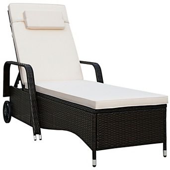 SKONYON Outdoor Recliner Cushioned Chaise Lounge with 6-Position Adjustable Backrest