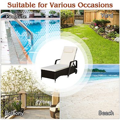SKONYON Outdoor Recliner Cushioned Chaise Lounge with 6-Position Adjustable Backrest